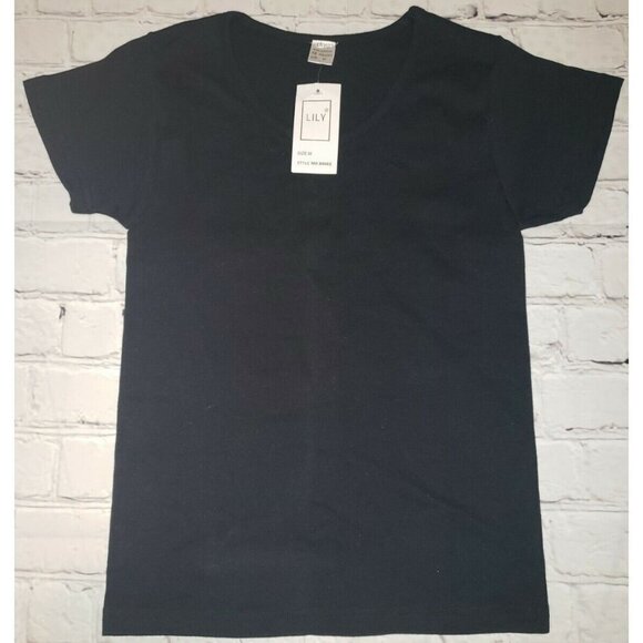 Nwt Jrs Basic Solid Black Short-Sleeve T-Shirt By Lily Brand Multiple Sizes - Picture 1 of 2